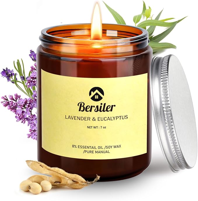 Lavender Eucalyptus and Sage Sea Salt Candles, Stress Relief and Relax Candles Gift for Women/Men