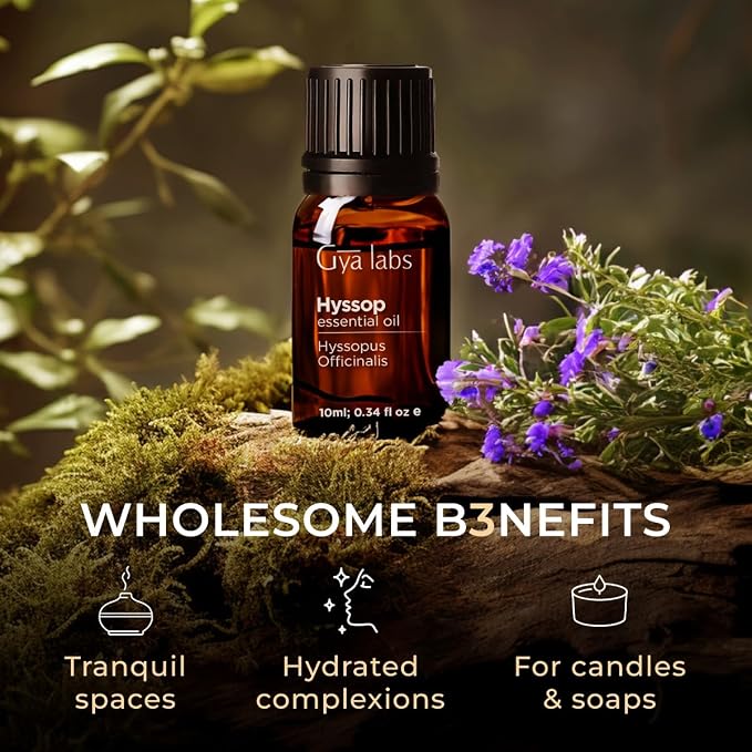 100% Pure Hyssop Essential Oil - 0.34 Fl Oz - Hyssop Oil for Hair, Skin, Diffuser, Aromatherapy & DIY Candle Making Scent