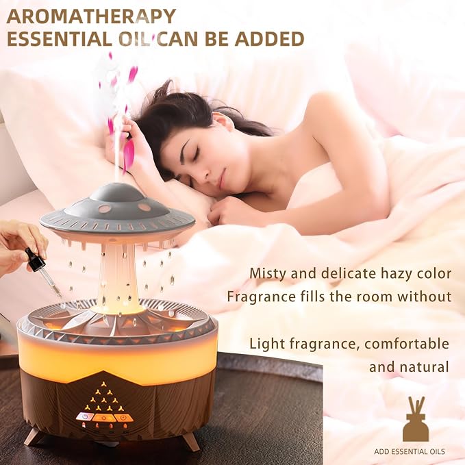 Raindrop Humidifier for Bedroom, 350ml Cool Mist Humidifier with Essential Oil Diffuser, 7 Colors LED Night Light & 4 Timers, Ultrasonic Vaporizer for Home Nursery Office
