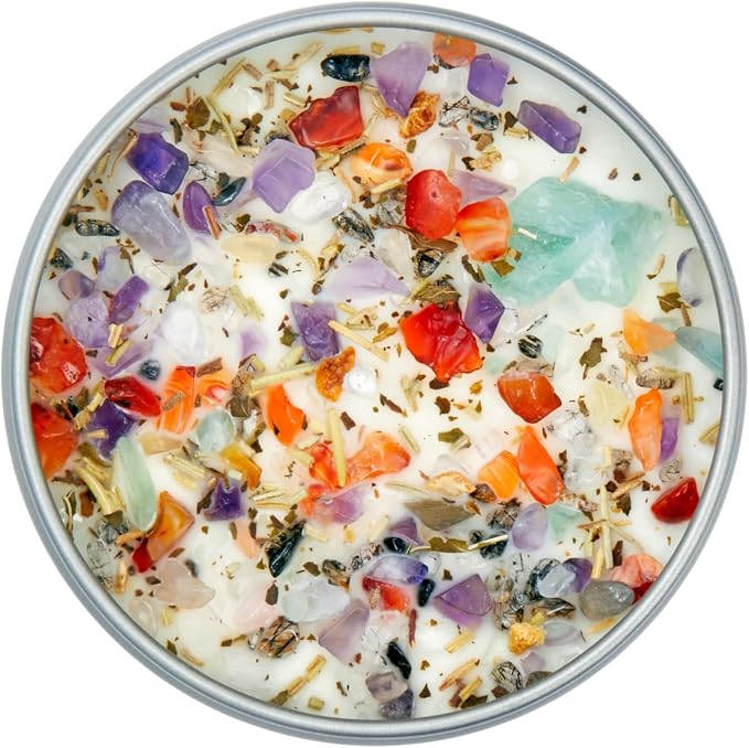 Creative Magic Candles by New Moon Beginnings - Focus, Creativity, & Concentration - Herb & Crystal Candles - Soy Aromatherapy Candle - 8oz Tin