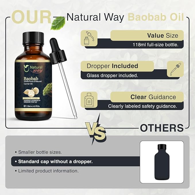 Baobab Carrier Oil for Diffusers, Dry Skin, Hair | Natural Aroma Oil for Home Fragrance, DIY Beauty Blends & DIY Candle Making, Long Lasting Scent for Office, Bedroom Scent 4 Fl Oz (120 mL)