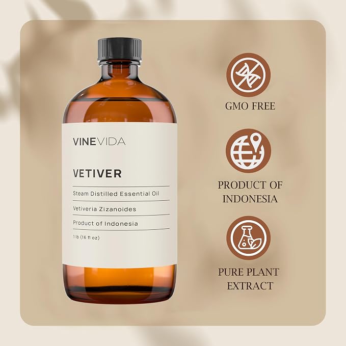 VINEVIDA Vetiver Essential Oil 16 oz - Undiluted for Candle Making, Soap Making and Skin Care - DIY Candle Scents