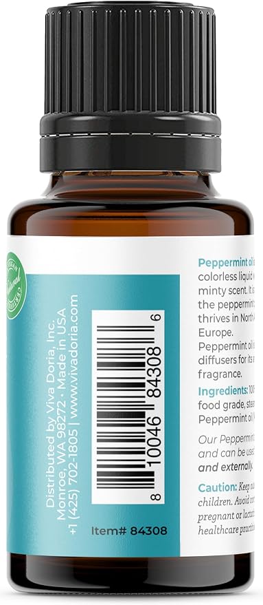 Viva Doria Peppermint Essential Oil, 100% Pure, Natural, Northwest Peppermint Essential Oil, Undiluted, for Aromatherapy | Food Grade, 15 mL (0.5 Fluid Ounce)