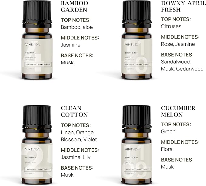 VINEVIDA [Set of 8] Clean Scents for Candle Making, Made in USA Candle Fragrance Oil, Soap Making Essential Oils, Diffuser Oil Scents