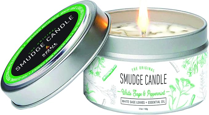 SOUL STICKS Smudge Candle for Cleansing House, Meditation, Chakra Healing, Aromatherapy | 3.5 Ounce Smudge Candle for Spiritual Cleansing (White Sage & Peppermint)
