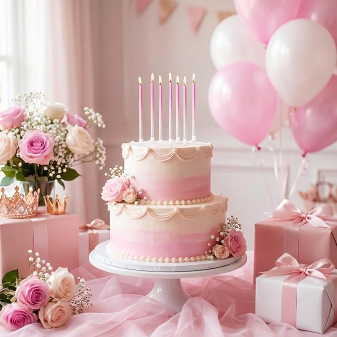 24-Count Gradient Pink Birthday Candles, 5.5" Long Thin Cake Candles for Birthday Party, Wedding, Celebration, Cake Cupcake Decorations