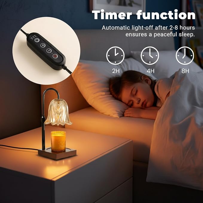 With Memories-Candle Warmer Lamp with Timer Dimmable, Birthday Gifts for Women Mom, House Warming Gifts New Home Decor, Wax Melt Warmer for Jar Candles with 2 Bulbs (Black)