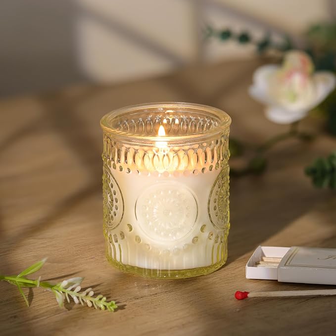 DARJEN Vanilla Candles for Home- 5.3oz 35H Natural Soy Wax Aromatherapy Jar Candle with Strong Scent, Decorative Aesthetic Candles for Living Room, Gathering, Kitchen, Luxury Gift for Women