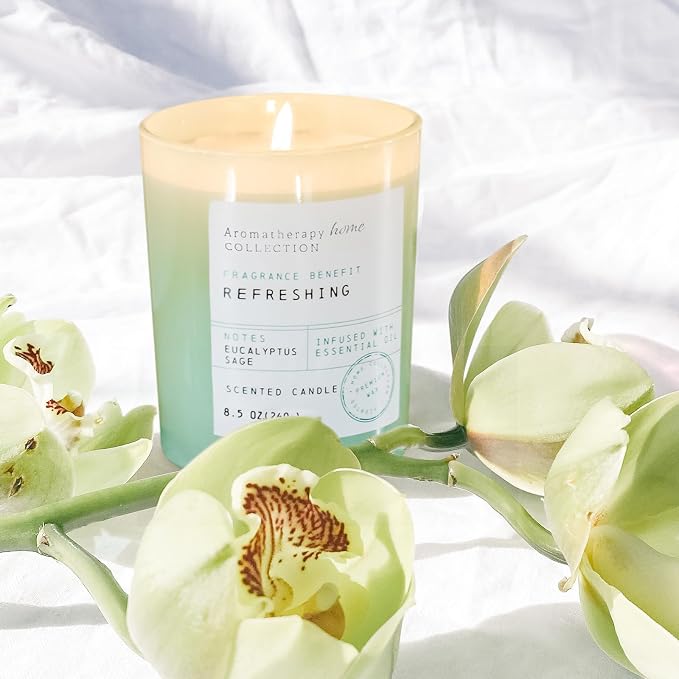 Eucalyptus & Sage Scented Candles - Summer Scented Candles, 8.5oz | For Stress Relief, Meditation, Yoga, Relaxing SPA, Natural Soy Wax