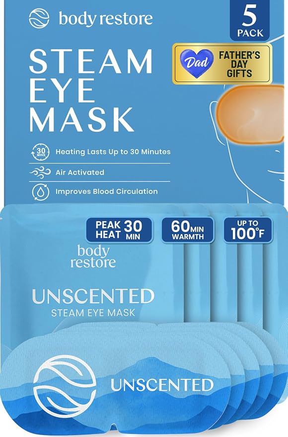 Body Restore Heated Eye Mask for Dry Eyes 5 Pack – Fathers Day Gift for Dad, Self Heating Warm Compress, Birthday Gifts for Women and Men, Relaxation – Unscented