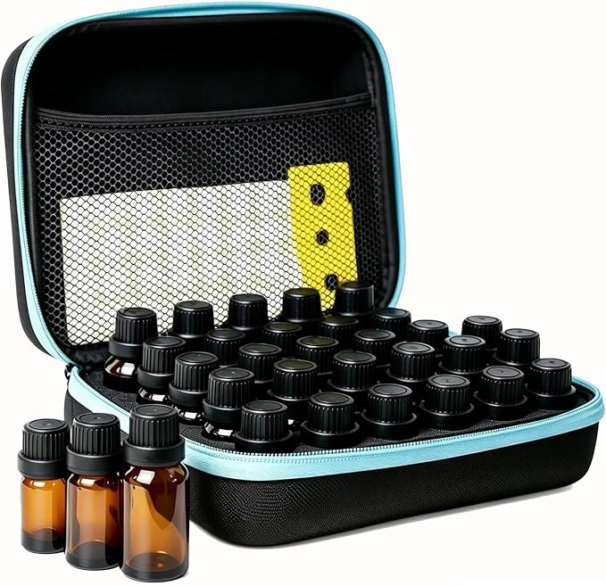 Essential Oil Storage Holder Organizer Carrying Case - 30 Bottles | Hard Shell Essential Oils Box Holds 5ml 10ml 15ml Bottle Travel Bag with Labels & Foam Insert for doTERRA & Young Living