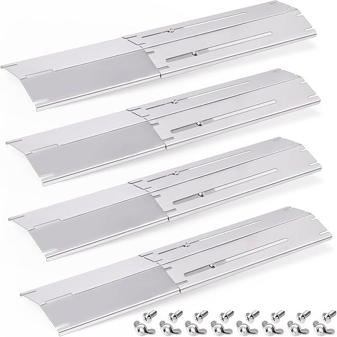 Adjustable Universal Stainless Steel Grill Heat Plates Shield, Heat Tent, Burner Cover, Heat Deflector, Heat Diffuser, Flame Tamer For Nexgrill, Dyna Glo, Charbroil, Brinkmann Grill Replacement Parts.