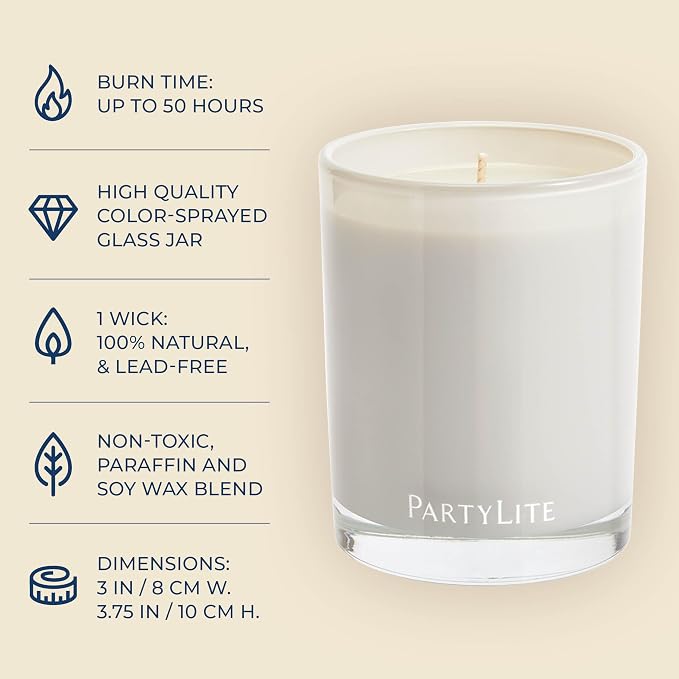 PartyLite Marshmallow Vanilla Escential Jar™ Candle, Scented with Caramel & Sugarcane, 7.75oz 1-Wick Reusable Glass Jar, 50-Hour Burn, Aromatherapy Home Fragrance