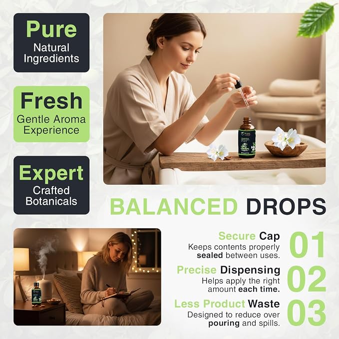 Essential Oil | Pure Aromatherapy Oil for Diffusers, Hair Growth, Skin, Scalp Care, Massage | Refreshing Hair Oil for Women & Men | Essential Oil for Diffuser (Jasmin)