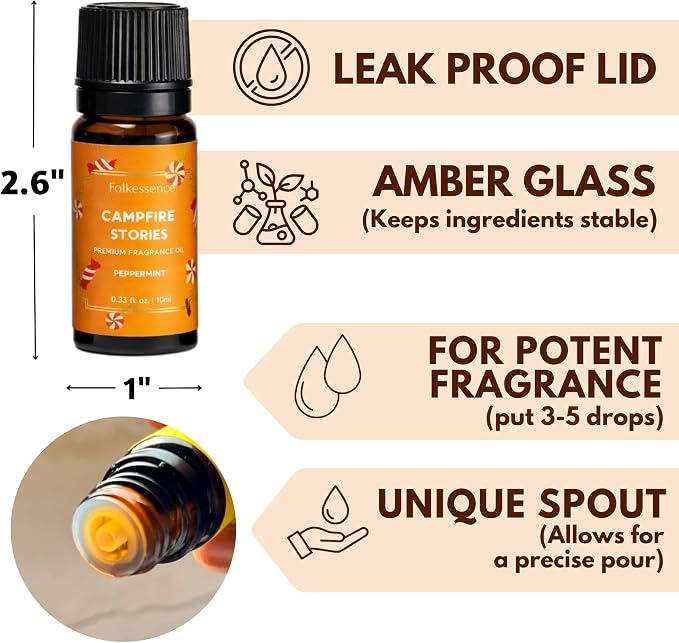Folkulture Essential Oil Set of 5 | Essential Oils for Diffusers for Home, Humidifiers, Aromatherapy | Peppermint, Cinnamon Fragrance Oils for Diffuser, Candle, Soap Making, Graduation Gifts