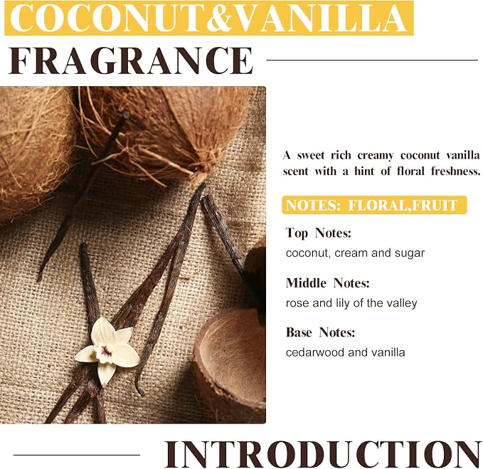 Coconut & Vanilla Fragrance Oils, Premium Essential Oils with Glass Dropper for Diffusers, Candle & Soap Making, Bath Bombs (2.02 Fl oz/60 ml)