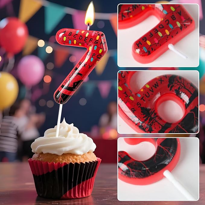 Red Number 17 Birthday Candle for Cake – Dark Horror Style with Alphabet Print & Shadow Design – Unique Cake Topper for Birthday, Anniversary, Themed Party Decoration