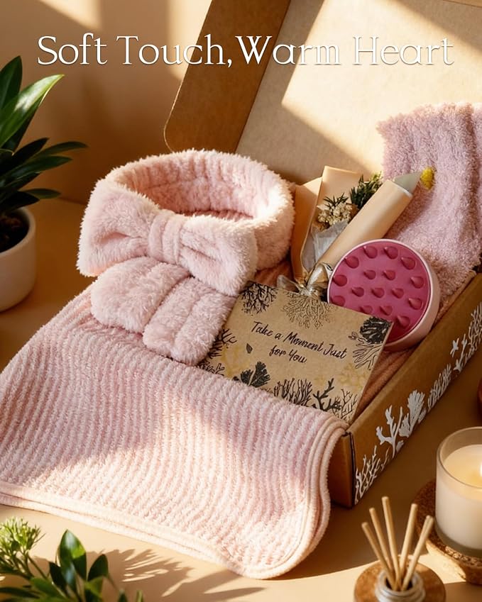 Rose Spa Gift Baskets - Natural Pampering Spa Set, Self-Care Get Well Soon Thinking of You Basket,Thank You Gifts, Unique 11pcs Gift Set for Women Wife Mom Her Birthday