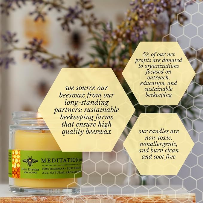 Big Dipper Wax Works Beeswax Aromatherapy Candle, Meditation - Cedarwood & Balsam, 100% Natural, Apothecary Glass, 20-Hour Burn, Relaxation & Calm, 2" x 2.5"