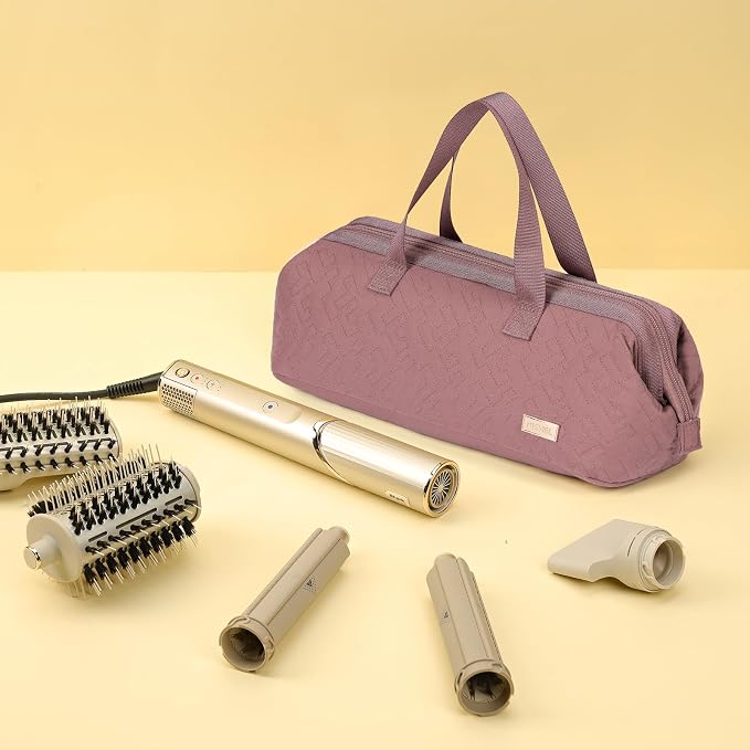NISHEL Hair Tools Travel Carrying Bag, Portable Hair Air Wrap Dryer Case, Hair Dryer/Curling Iron/Airstraight Attachment Organizer, Rosewood-Pink