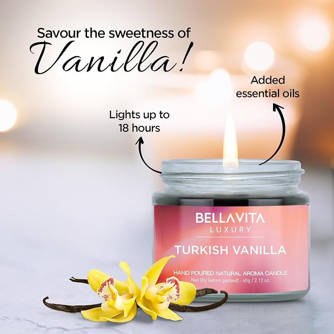Bella Vita Organic Fall Decor Candles Set of 4 | Best Gift for Valentine's Day | Turkish Vanilla, French Lavender, Indian Cinnamon & California Rose | Long Lasting, Home Decor | Gift for Her