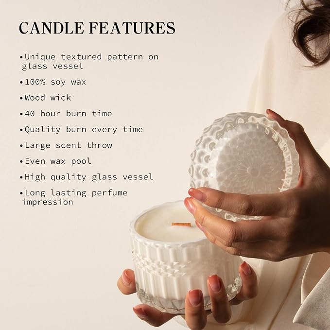 Hidden Label Rose Sandalwood Candle, 7.4oz Wood Wick, Pink Jar | 55H Burn | Crackling Wood Wick | Non-Toxic Soy Wax | Romantic Pink Decor & Gift