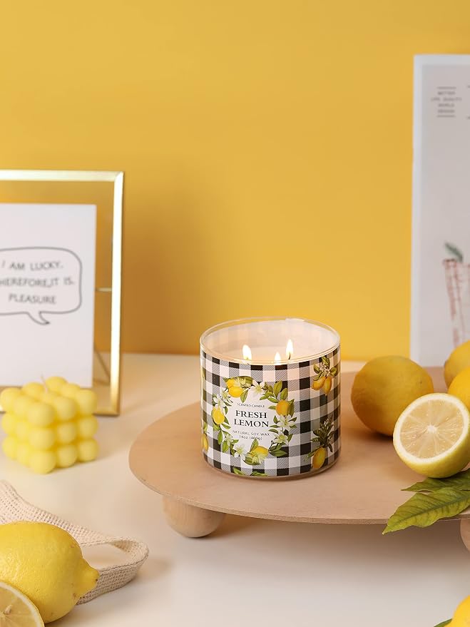 Lemon Candle, Fresh Lemon Scented Candle, Large 3 Wicks Candle, 14 oz