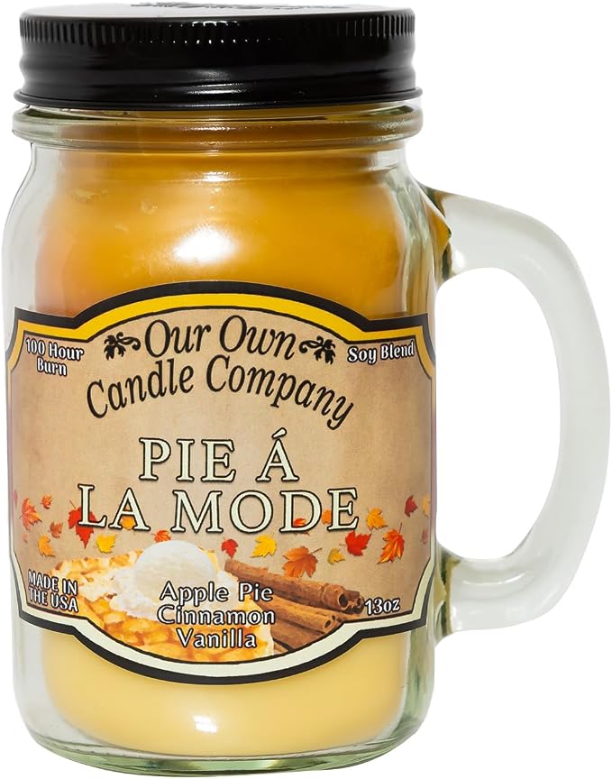 Our Own Candle Company Apple Pie Cinnamon Vanilla Scented Mason Jar Candle, 100 Hour Burn Time, Made in the USA - 13 Ounces