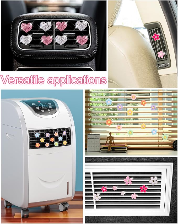 8Pcs PGRODE Car Air Vent Clips with Fragrance Pads, Cute Car Air Fresheners Clip Car Inter Decor Accessories for Women and Girls, Decorations Interior Aesthetic (Bling Heart)