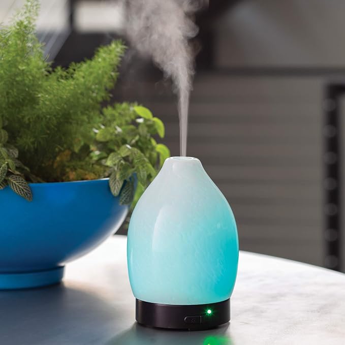 Airome Moonstone Medium Essential Oil Diffuser|100 mL Humidifying Ultrasonic Aromatherapy Diffuser 8 Colorful LED Lights, Intermittent & Continual Mist, Auto Shut-Off