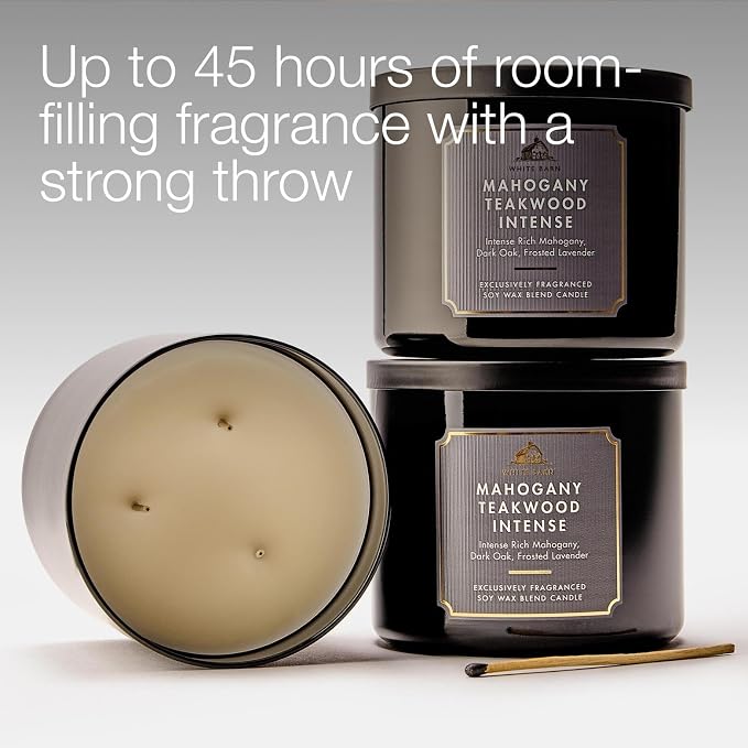 Bath & Body Works Mahogany Teakwood Intense 3-Wick Candle - Scented Candle for At-Home Use - Long-Lasting, Room-Filling Fragrance - High Fragrance Oil Concentration - 2-Pack