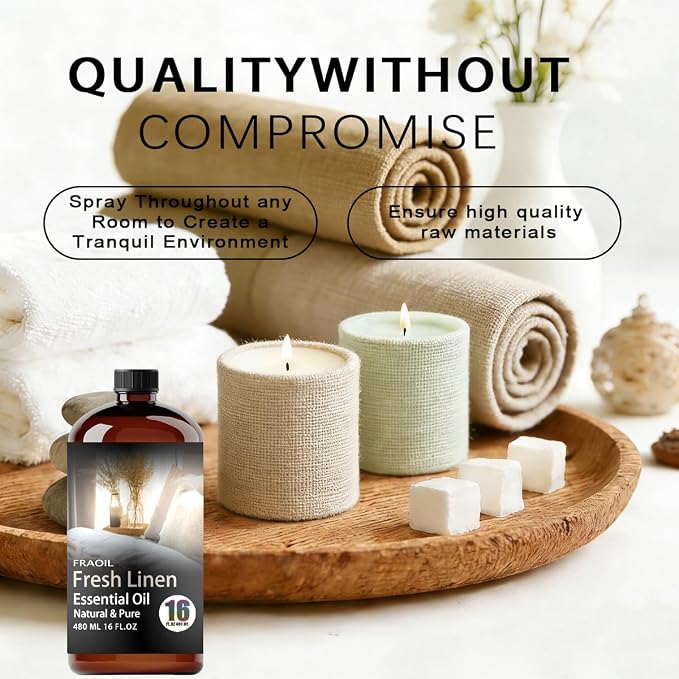 Fresh Linen Essential Oil, Fresh Linen Oil 16 Fl Oz 480ML for Diffuser Humidifier Yoga Cleaning DIY Candle Soap Making Perfume Gift for Women Fresh Linen Fragrance Oils
