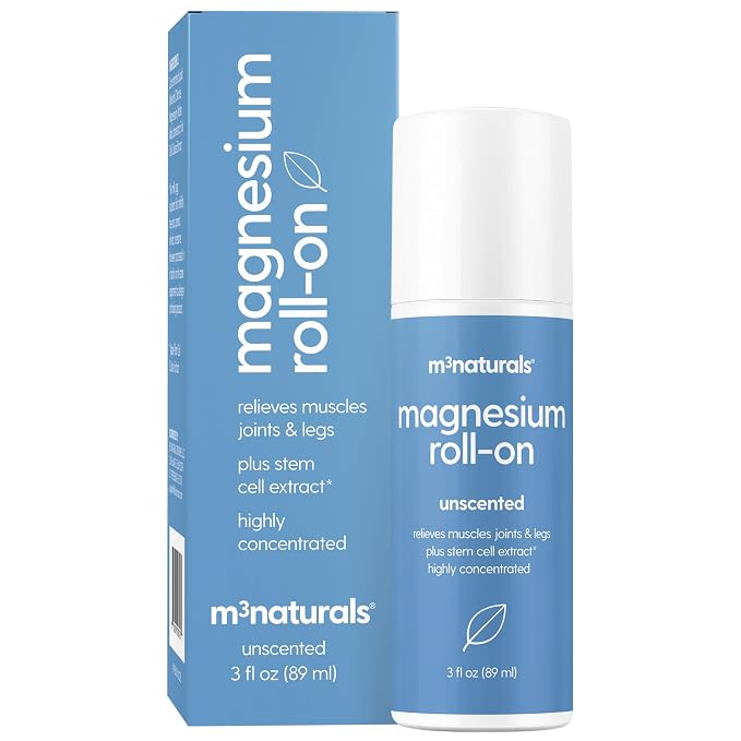 Magnesium Roll On for Adults & Kids, Easy Application for Sore Muscles, Feet, Joints and Leg Cramps, Helps with Sleeping and Post-Workout Recovery, for Sensitive Skin, 3 fl oz, by M3