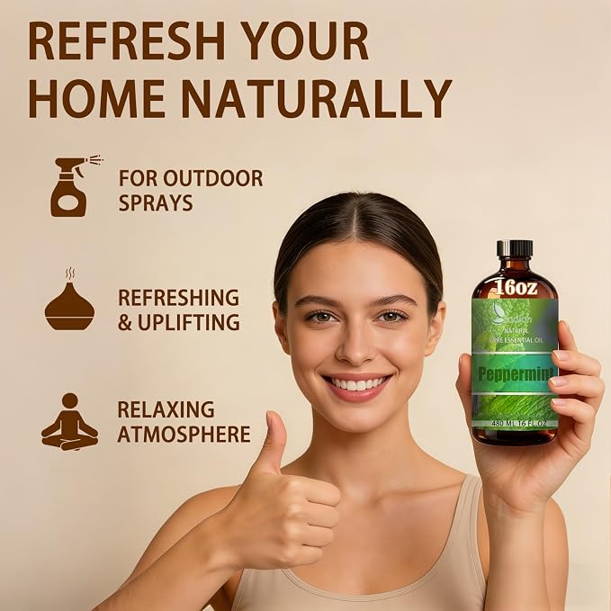 Peppermint Essential Oil - Peppermint Fragrance Oil for Diffuser, Massage, Humidifier, DIY Candle, Soap Making, Home, Bath, Yoga - 16 fl oz (480ml) - ZODION Essential Oils