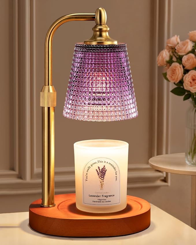 Hong-in Candle Warmer Lamp with Timer Dimmer, Birthday Gifts for Women, House Warming Gifts for New Home, Vintage Room Decor, Adjustable Height Candle Lamp, Wax Warmer for Scented Jar Candles, Purple