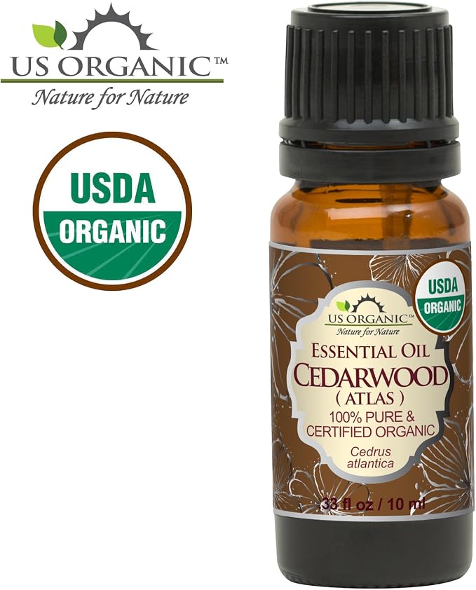US Organic 100% Pure Cedarwood Essential Oil (Atlas) - USDA Certified Organic, Steam Distilled (More Size Variations Available) (10 ml / .33 fl oz)