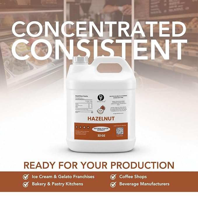 Dolce Flav Natural Hazelnut Flavoring Concentrate | Water Soluble | 32 Fl Oz