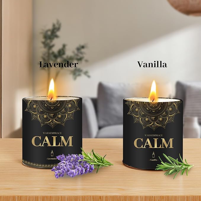 WarmEmbrace Scented Candles, 9 Oz Candle Sets for Home, Office, Meditation, Yoga, Candle Set for Women & Men, Father's Day, Birthday, Christmas, Anniversary Present (2 Pack, Lavender & Vanilla)