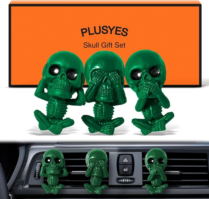 Skull Car Air Freshener Vent Clips, Goth Decor Interior, Gothic Halloween Cool Decoration Horror Skeleton Dashboard Accessories Spooky, Cute Funny Gifts for Men Women
