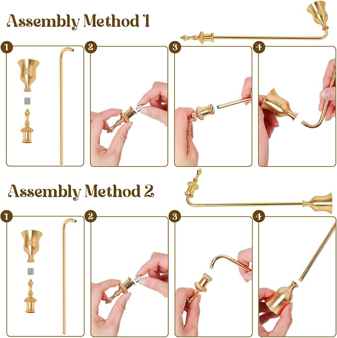 Candle Snuffer, 9-Inch Long Handle for Safe Flame Extinguishing, Smoke-Free & Splash-Free, Aluminum Metal Candle Wick Dipper & Extinguisher for Jar, Pillar, Scented Candles (Gold, 6 Pcs)