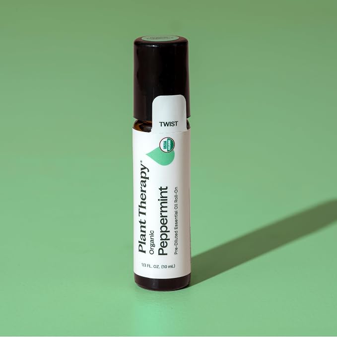 Plant Therapy Organic Peppermint Essential Oil 10 mL (1/3 oz),100% Pure, Pre-Diluted Roll-On, USDA Certified Organic Aromatherapy, for Neck Tension and Muscle Discomfort