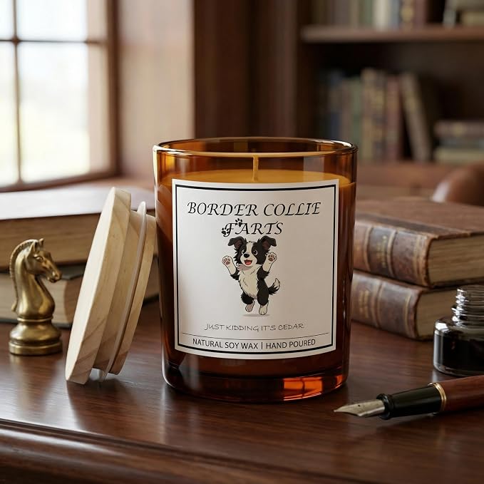 Border Collie Gifts for Women | Birthday Gifts for Mom | Light When Dog Farts Candle | Cedar By Natural Soy Wax | Pet Safe Friendly Memorial Candles for Home Scented Household Essentials