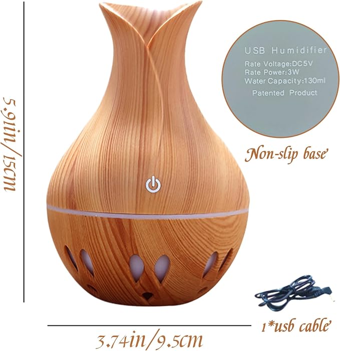 Essential Oil Diffuser, 130ml Aromatherapy Diffuser with 7 Colour Lights and Waterless Auto-Off, Mute Mist, Non Slip Electric for Bedroom, Office, Spa Style 1