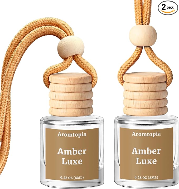 Car Air Fresheners, Aromtopia Hanging Car Fragrance Diffuser, 2 Pack, Long-lasting, Car Rear View Mirror Accessories, Automotive Odor Eliminator - Amber Luxe Scent