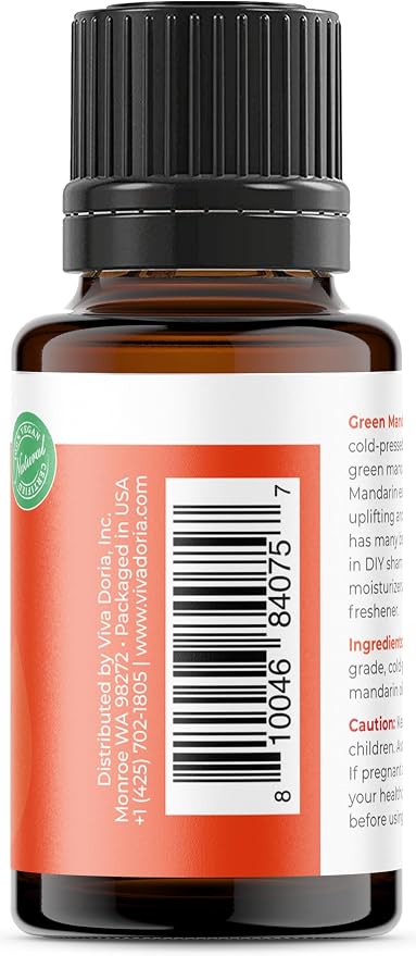 Viva Doria Green Mandarin Essential Oil, 100% Pure, Natural Essential Oil, Undiluted, for Aromatherapy | Food Grade, 15 mL (0.5 Fluid Ounce)