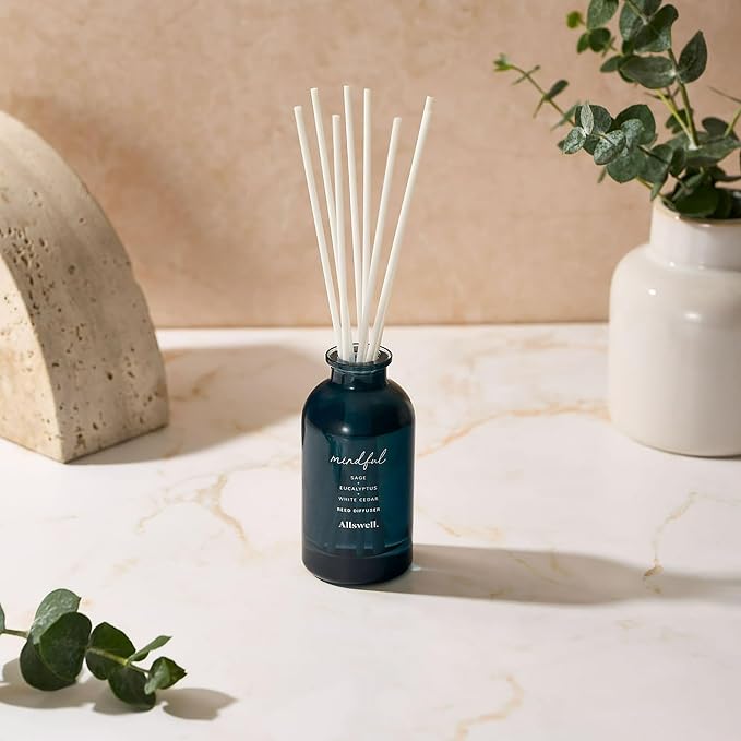 Scented Reeds Diffuser 3 fl oz (90mL) with 8 Synthetic Reeds (Mindful (Sage + Eucalyptus + White Cedar)