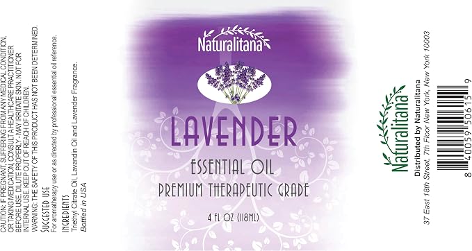 Naturalitana Lavender Essential Oil - Therapeutic Grade for Aromatherapy, Soap, Bath Bombs, Candles, Relaxation, Dropper - 4 fl oz - Lavender Oil