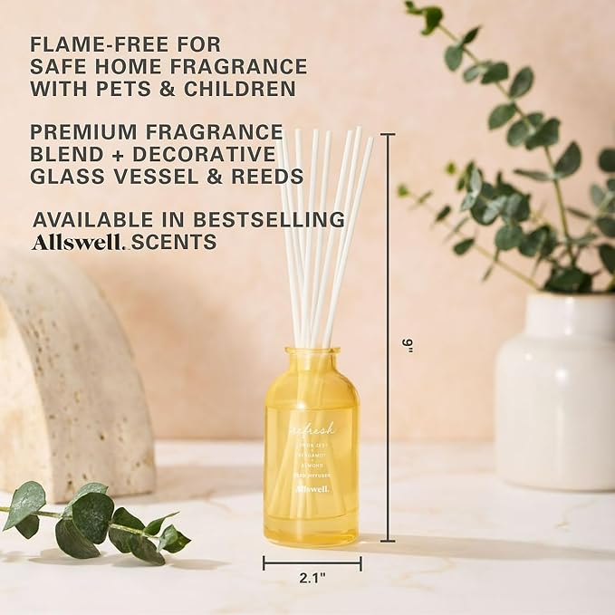 Scented Reeds Diffuser 3 fl oz (90mL) with 8 Synthetic Reeds (Refresh (Lemon Zest + Bergamot + Sage))