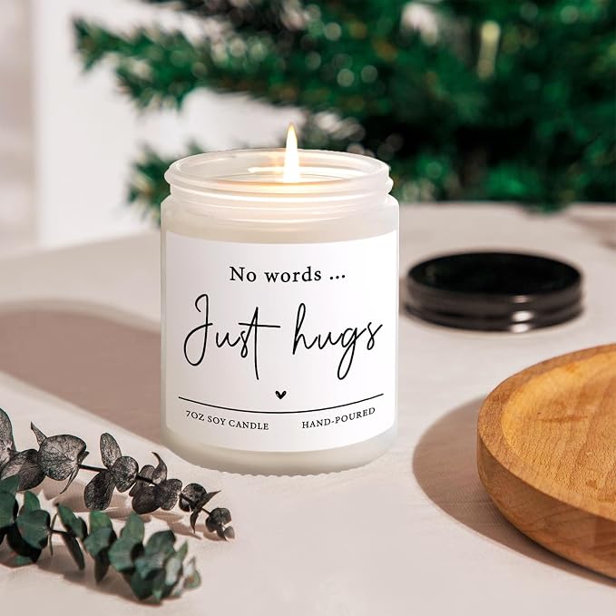 Shqiueos Sympathy Gifts for Loss of Loved One-No Words Just Hugs Lavender Scented Candle, Bereavement Gift Idea, Memorial, Grief, Thinking of You, Get Well, Comfort Condolence Gift (White)