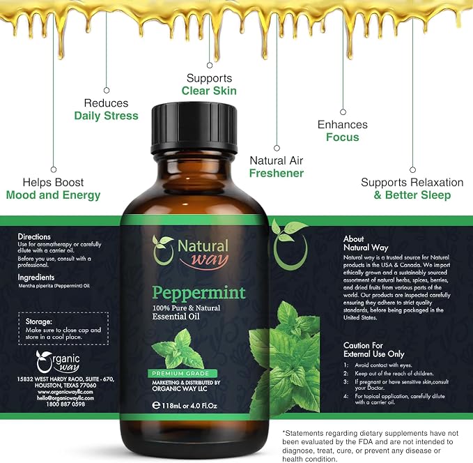 Peppermint Essential Oil - Pure Aromatherapy Oil for Diffusers, Hair Growth, Skin, Scalp Care, Massage | Refreshing Hair Oil for Women & Men | Essential Oil for Diffuser | 4 Fl Oz (118 mL)